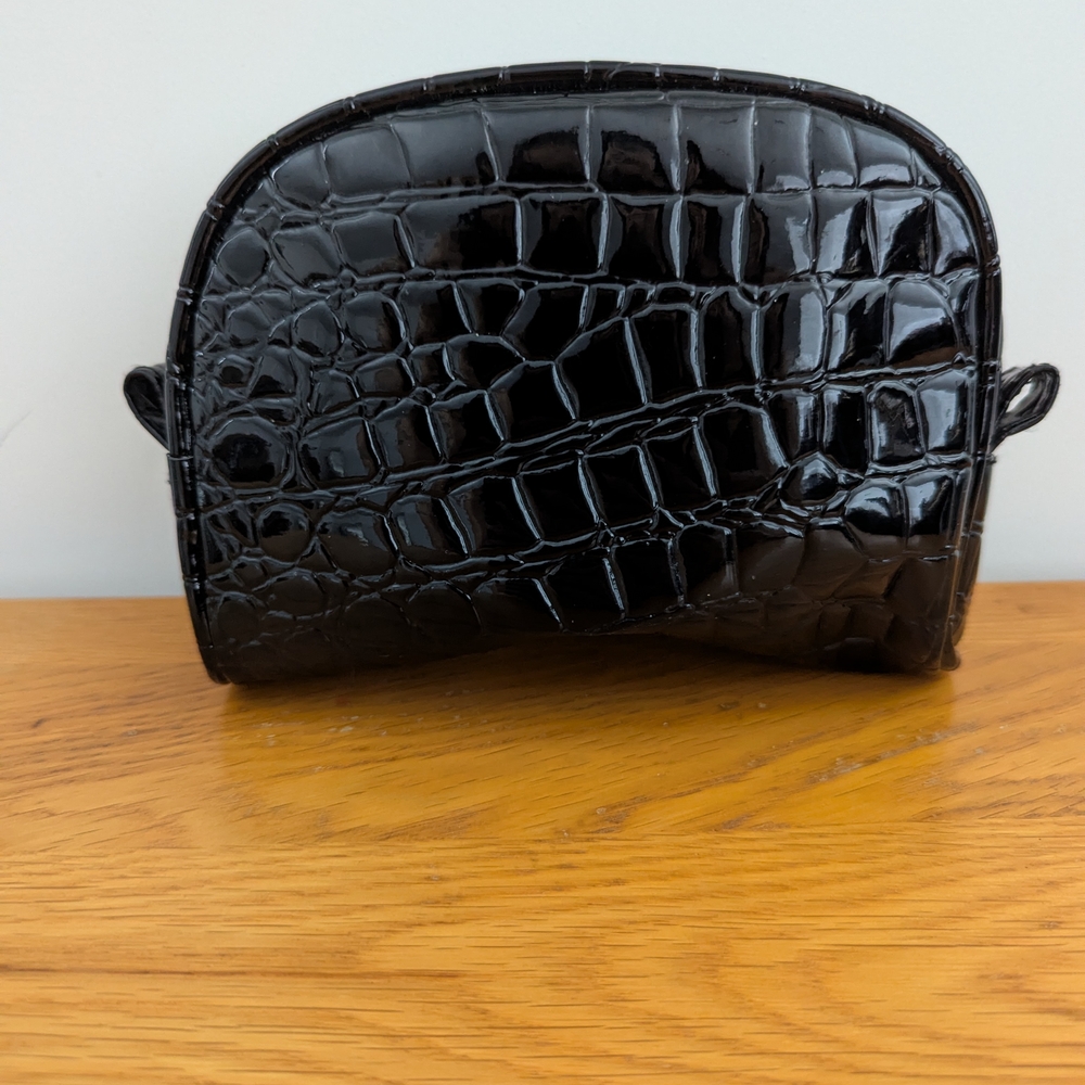 Black Croc-Embossed Cosmetic Bag